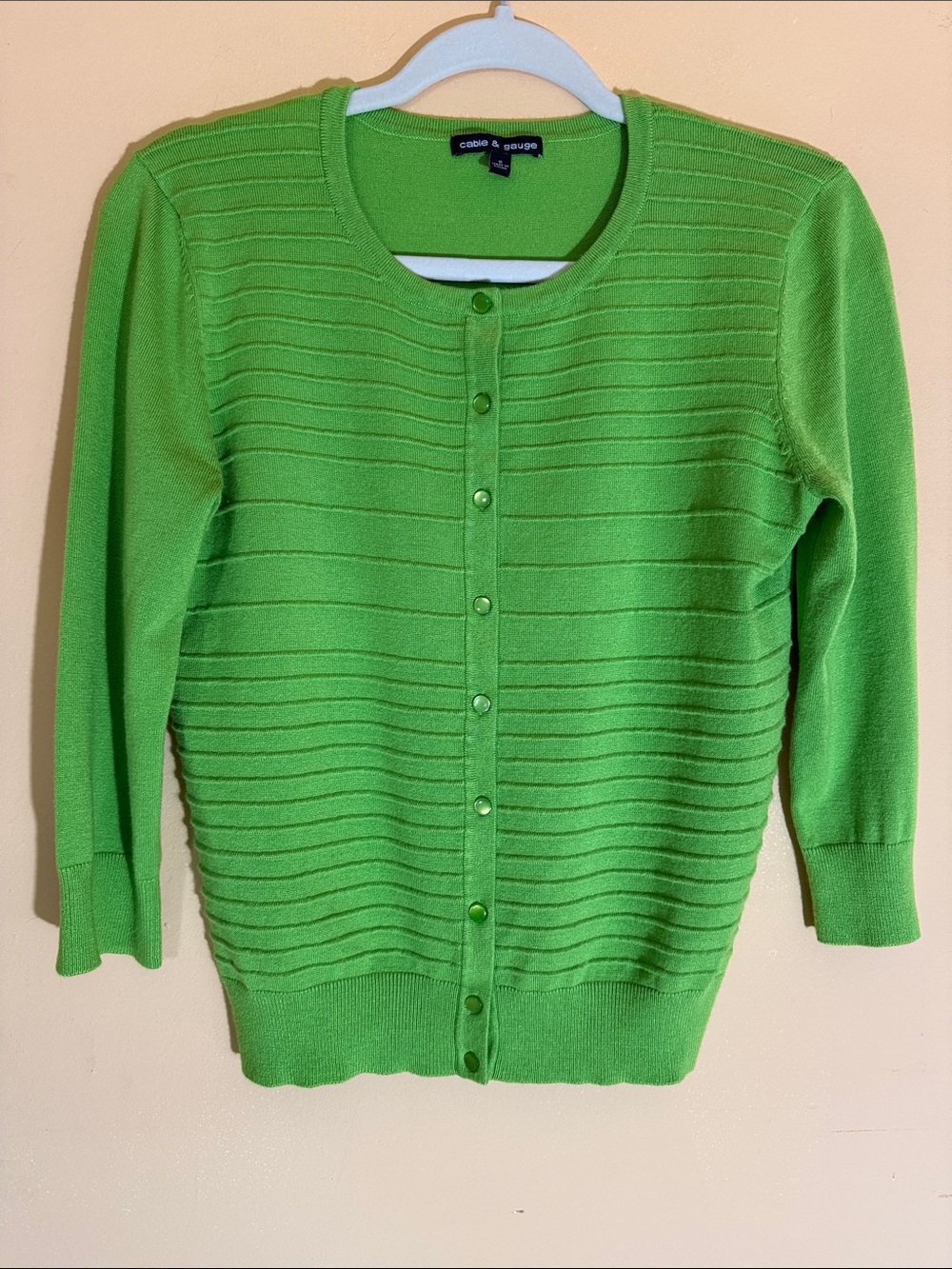 Cable & Gauge Bright Lime Green Button-Front Cardigan Size S